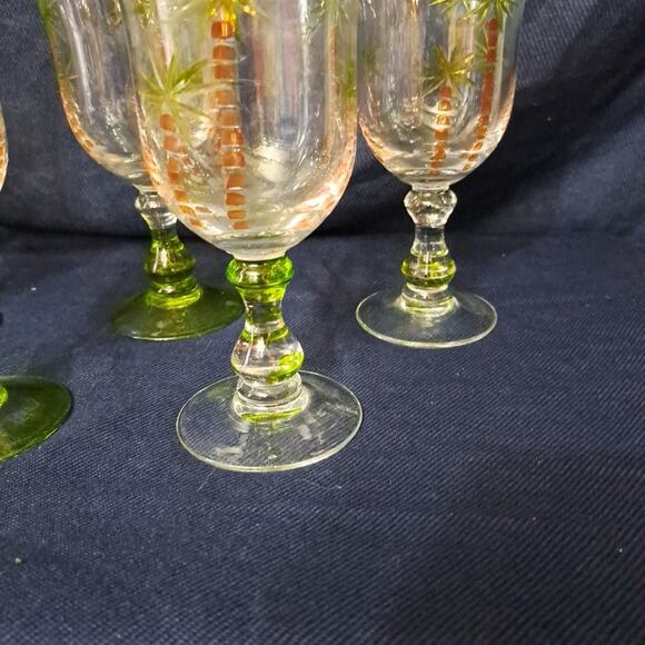 Hand Painted Palm Tree Wine Glasses Hand Painted Goblet Beach Theme Set of 5 - Picture 3 of 4